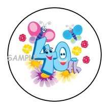 30 Cute Smiley 40TH Birthday Envelope Seals Labels Stickers 1.5&quot; Round Flowers - £5.98 GBP