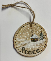 Christmas Ornament, Hand-painted Cabin in the Snow, Peace, Tree With Cross - £10.17 GBP