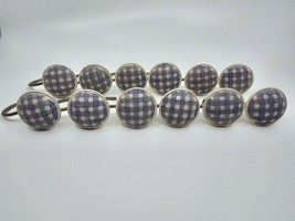Vintage Lot Of 12 Purple White Plaid Checkered Circle Button Shower Curtain Hook - £19.76 GBP
