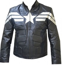 Bestzo Men&#39;s Captain Fashion Winter Soldier America Jacket Sheep Leather Black X - £161.40 GBP