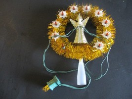 Vintage Christmas 8” Garland Wreath With Lights &amp; Gold Angel Wall Mount ... - $16.19 CAD