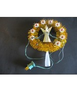 Vintage Christmas 8” Garland Wreath With Lights &amp; Gold Angel Wall Mount ... - $16.21 CAD