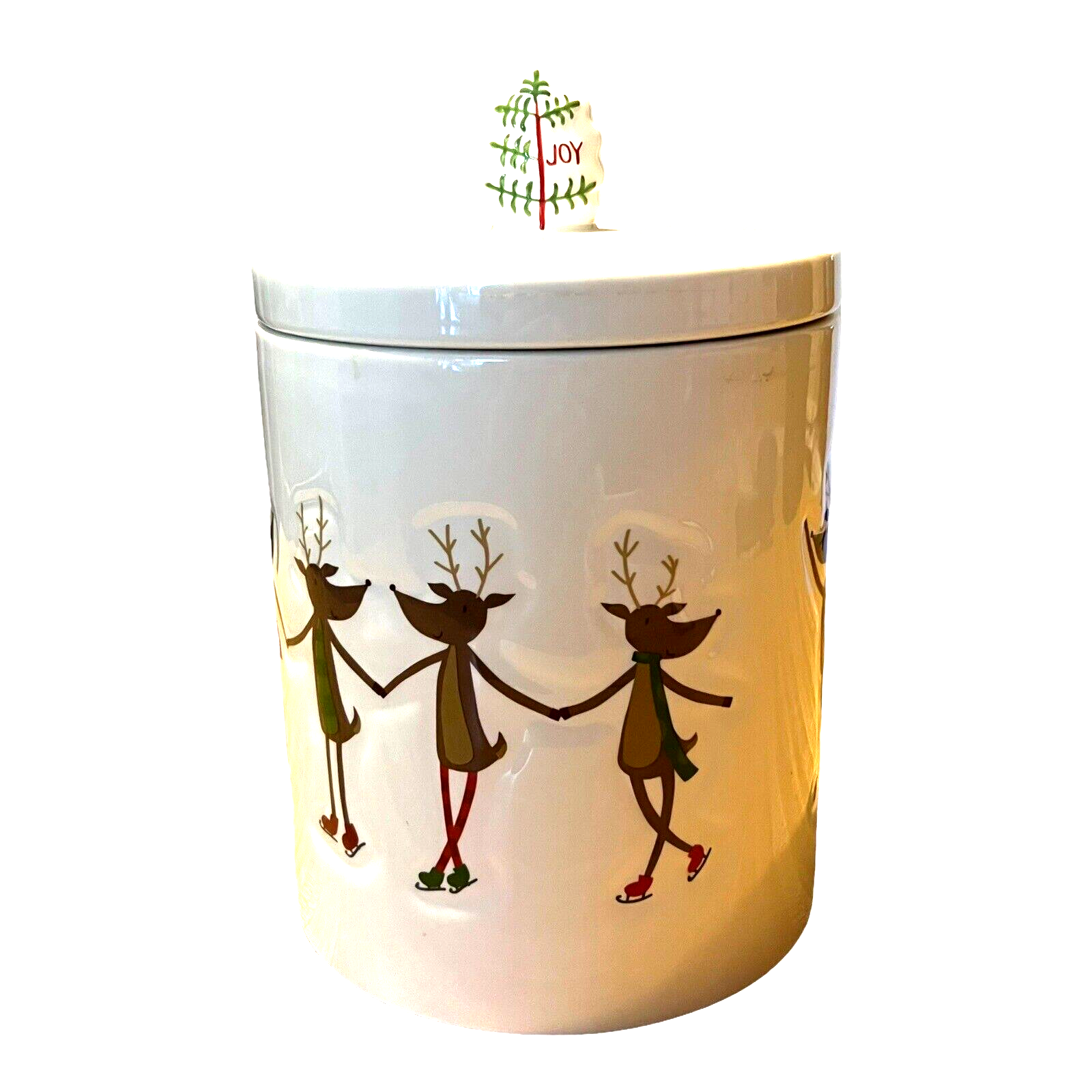 Primary image for St. Nicholas Square Reindeer Games Ice Skating Earthenware Cookie Jar Cannister