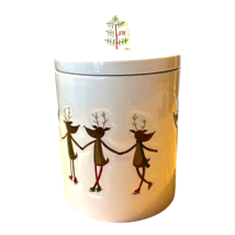 St. Nicholas Square Reindeer Games Ice Skating Earthenware Cookie Jar Ca... - $32.71