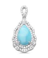 Sterling Silver Natural Larimar &amp; Cubic Zirconia Pear Shaped Pendant - $1,078.23 MXN