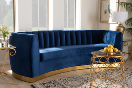 Tavor Glam Royal Blue Velvet Fabric Upholstered Brushed Gold-Finished Sofa - $1,011.00