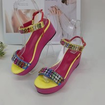 Luxury Rhinestone Sandals Woman Open Toe Jewel ankle Strap Platform Wedges High  - £134.66 GBP