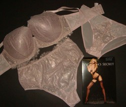 Victoria&#39;s Secret 36DDD BRA SET+high-waist thong taupe pink GOLD foil VERY SEXY - £100.30 GBP