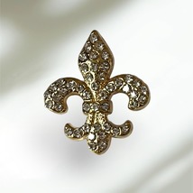 Stylish Gold Fleur de Lis Rhinestone Lapel Brooch - Versatile Pin for Any Attire - £5.94 GBP