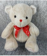 Hug & Luv Teddy Bear Cream Red Heart Ribbon Bow Jointed 22" Plush Stuffed Toy - $24.99