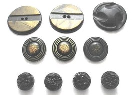 Vintage RETRO Art Deco Buttons 1920S 10 Jet Celluloid - $29.09