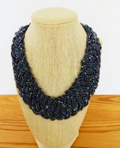 pretty vintage metallic blue braided seed bead necklace - £11.74 GBP