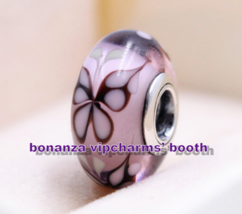 Sterling Silver Handmade Moments Pink Butterfly Kisses Murano Glass Charm Bead - $4.40