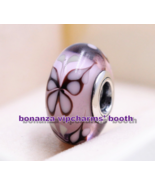 Sterling Silver Handmade Moments Pink Butterfly Kisses Murano Glass Char... - $6.00