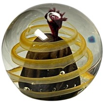 Art Glass Maddy 1994 Yellow Spiral Rust Interior 3-1/2&quot; Diameter Handmade - $46.75