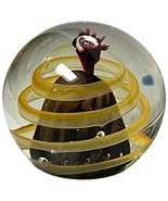 Art Glass Maddy 1994 Yellow Spiral Rust Interior 3-1/2&quot; Diameter Handmade - $64.11 CAD