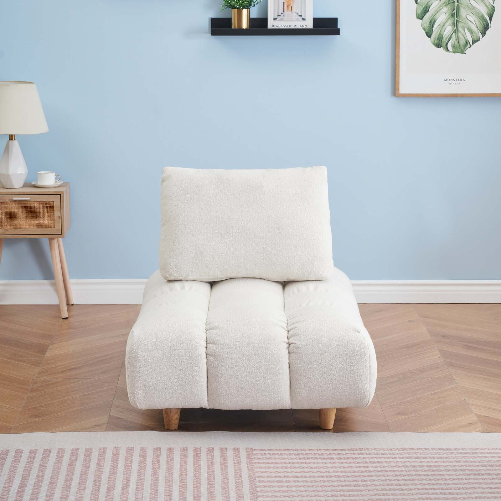 30 Inches Long Teddy Sofa Fabric Spacious Seat Beige - $282.61