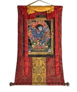 SIMHAMUKHI YOGINI ORIGINAL TIBETAN THANGKA PAINTING WITH PREMIUM SILK BR... - $209.82