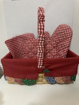 Homemade Goodness Wicker Picnic Basket With handle &amp; Oven MIT, Potholder, Napkin - £15.22 GBP