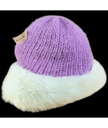 Aris Pink Lavender Beanie White Womens Winter Knit And Faux Fur Cuff - $21.04