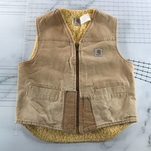 Vintage Carhartt Vest Mens Large Shearling Lined Duck Canvas Full Zip V Neck - $69.29