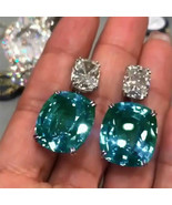 Women Gorgeous Cubic Zirconia Jewelry Silver Plated Drop Earrings Lab-Cr... - $243.50 MXN