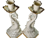 20th Century Cream White Gold Dolphin Koi Lenox Porcelain Candlesticks 1... - £36.16 GBP