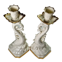 20th Century Cream White Gold Dolphin Koi Lenox Porcelain Candlesticks 1... - £35.77 GBP
