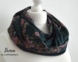 Green Floral Sari Silk Scarf - Boho Handmade Womens Scarf - Eco Friendly Autumn  - £24.12 GBP