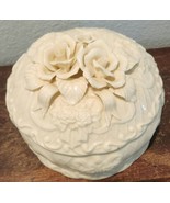 White Ceramic Raised Rose Flower Covered Trinket Box Dish - $24.65