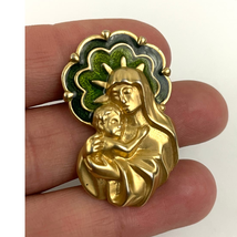 VTG Mother Mary Baby Jesus Enamel Gold Tone Pin Avon Religious Brooch  - £14.08 GBP