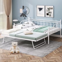 Merax Contemporary Metal Daybed In Full White With Adjustable, And Headboard. - £256.73 GBP