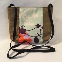 Floral Cross Body Purse Shoulder Bag Green Nylon Cotton Fabric Handmade ... - $40.00