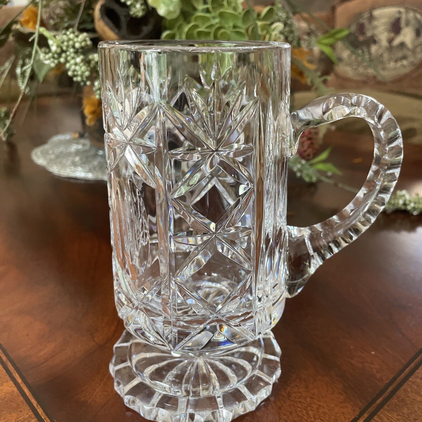 Primary image for Heavy Vintage Hand Cut Clear Crystal Footed Pitcher 6,5” Tall 3” In Diameter