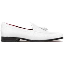 Aubiere Genuine Ostrich Quill Loafers Tassel Shoes White image 2