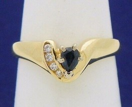 Sapphire Solitaire &amp; Diamond Accents Ring Real Solid 14 K Gold 2.9 G Size 6.75 - £274.85 GBP