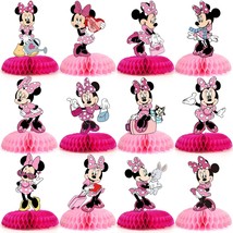12Pcs Pink Cartoon Mouse Party Decorations, Girls Mouse Theme Honeycomb Centerpi - £25.20 GBP