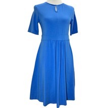 Lands End dress Small blue knit women&#39;s fit flare keyhole collar stretch... - £19.46 GBP