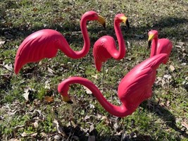 4 Vintage Don Featherstone Blow Mold Flamingos Union Product Co. 1987 &amp; Stakes - £46.60 GBP