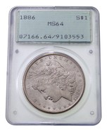 1886 1 $ Dollar D&#39;Argent Morgan Noté Par PCGS Comme MS-64 Ancien Support - €158,19 EUR