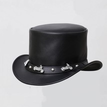 Black Leather New Motorcycle Studded Band Rider Chopper Top Hat Cruiser ... - $64.99