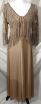 Vintage Evening Dress Gold Ruche w/ Lace &amp; Fringe Sweater Champagne Form... - $193.49