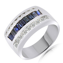 2.75CT Blue Sapphire &amp; Diamond Engagement Wedding Band Ring 14K White Go... - £148.93 GBP