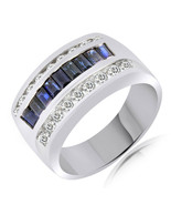 2.75CT Blue Sapphire &amp; Diamond Engagement Wedding Band Ring 14K White Go... - £147.14 GBP