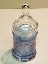 Vintage Clear And Light Iridescent Blue Cut Glass Grape Design Candy Dish w/ Lid - £8.53 GBP