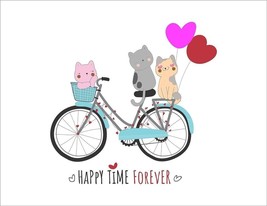 Little Cute Cats on Bicycle Wall Sticker Adorable Animal Decor - 50cm x 52cm - £13.02 GBP