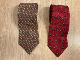 Lot of 2 Vintage Tie Christian Dior Monsieur Silk Fabric Red, Beige - $27.90