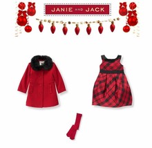 Janie and Jack Girls Holiday Christmas Coat/Dress/Tights 3 Piece Set  Si... - $184.19