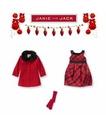 Janie and Jack Girls Holiday Christmas Coat/Dress/Tights 3 Piece Set  Si... - £157.27 GBP