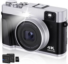 4K Digital Camera with Viewfinder Flash &amp; Dial, 48MP Vlogging Camera - £77.32 GBP